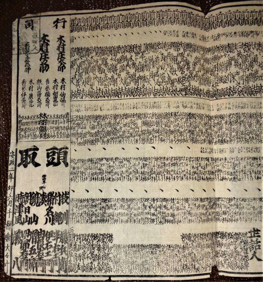●相撲　　　　　　古い相撲番附　　安政２年　　　大関　小柳常吉