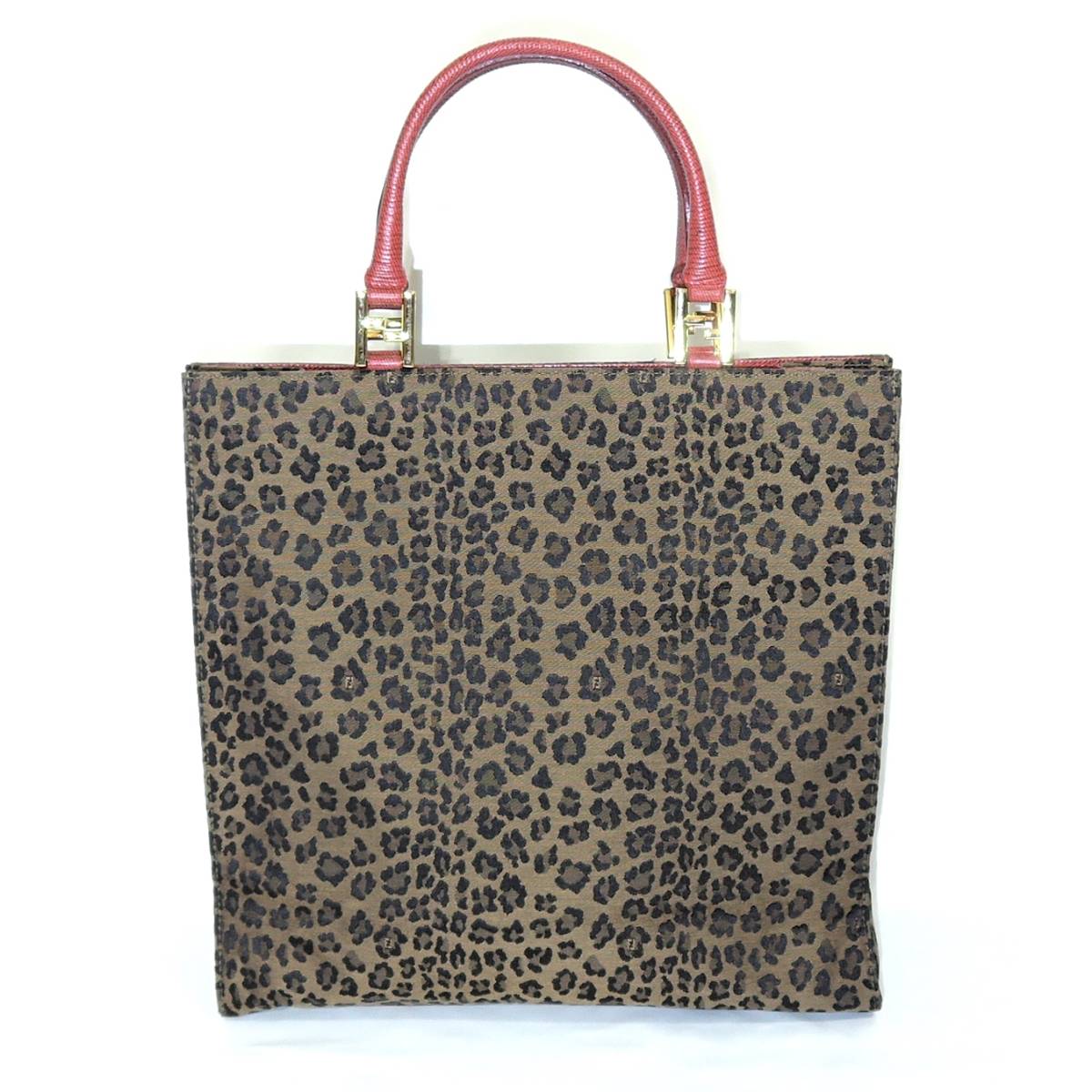 フェンディ FENDI イタリア製 FF金具 レオパード 豹柄 キャンバス 