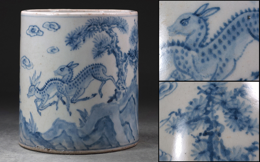 梅花堂】UM885 李朝美術 草花紋染付小壺 高10cm 古美術 朝鮮