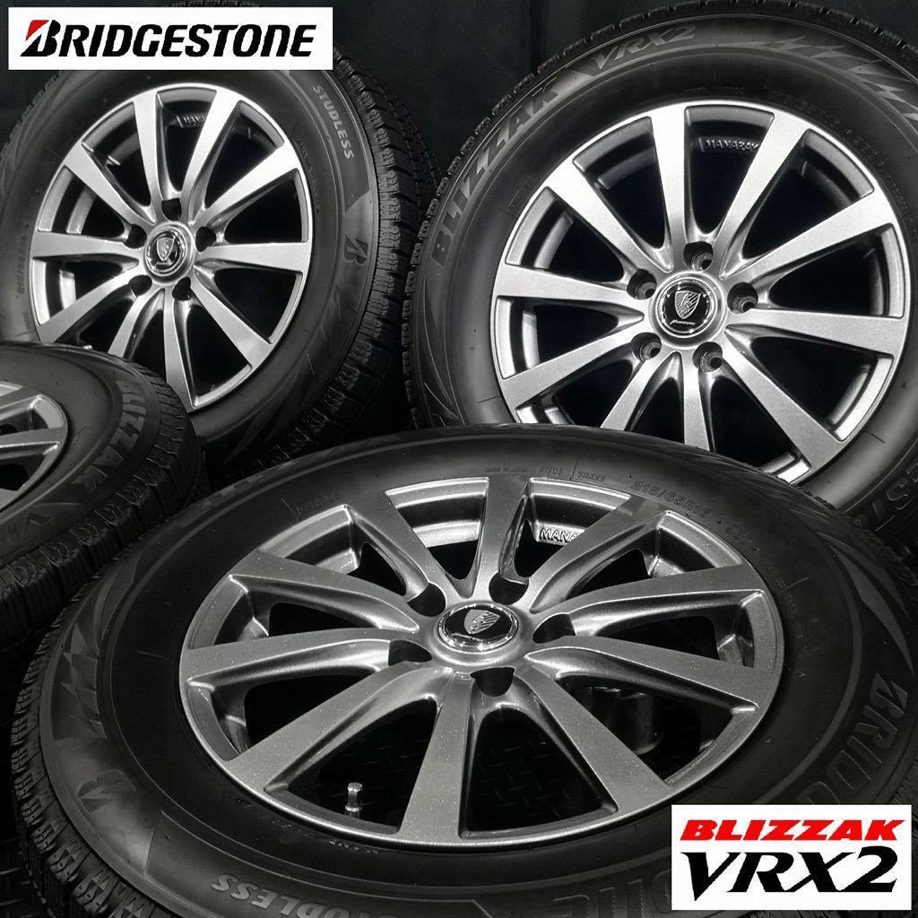 深溝ほぼ極美品★BS VRX2 215/65R16＆MANARAYアルミ 4本 №22011-3 6.5J +38 5H 114.3/アルファード ヴェルファイア等 スタッドレス