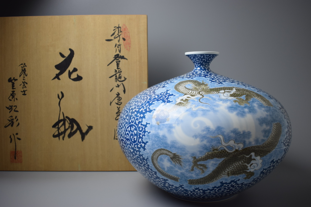 作 笠原虹彩 有田焼 大作 - 染錦桜閣 四角花瓶 Yahoo!オークション