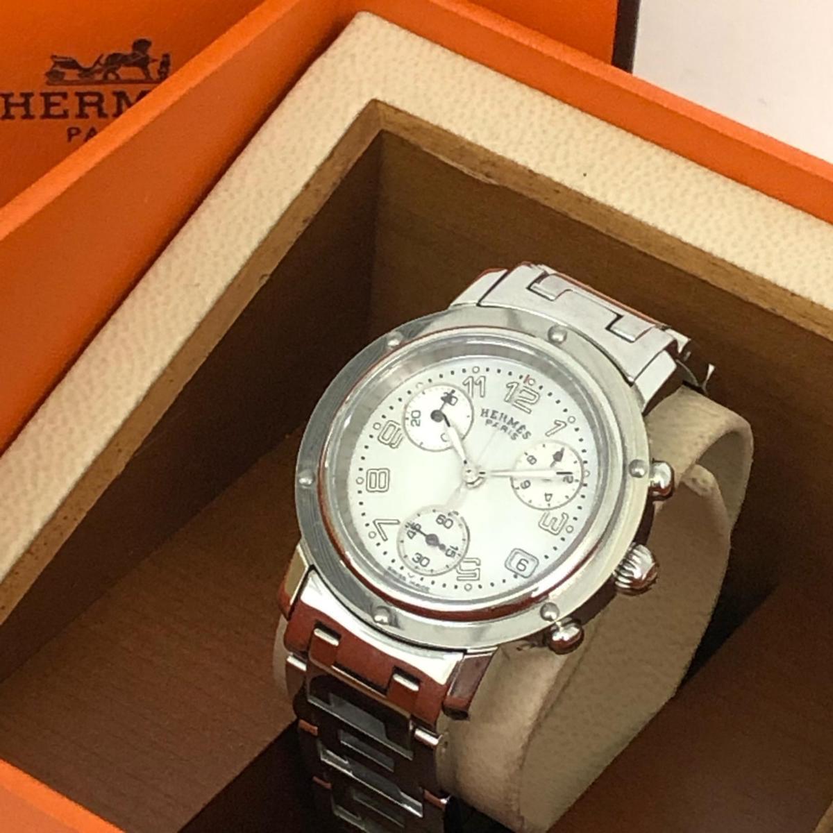 HERMES エルメス クリッパー ダイバー クォーツ クロノグラフ SS 白 