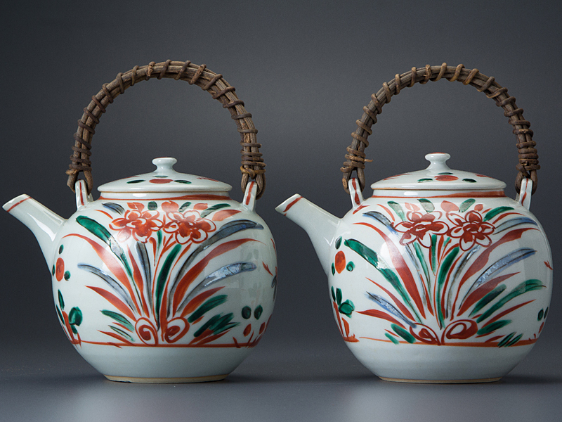 五】宮永東山 造 呉須赤絵茗瓶 急須 一対 共箱 ／ 本品の終了時間は20