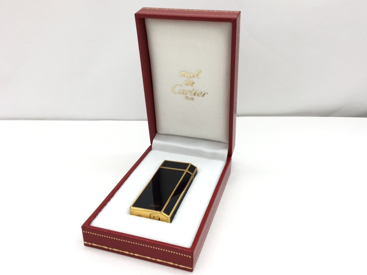 Cartier】カルティエ ブラック×ゴールド 高級ガスライター 喫煙具 動作 