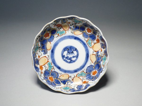 古伊万里　色絵　団龍　瓢箪に花の図　輪花　小皿　NO.B3-3294