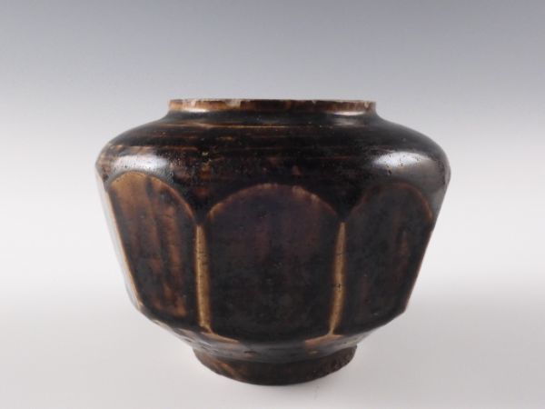 □匠□時代 黒李朝 鉄釉 面取 花入 飾壷 14cm 古陶器 38s2 【公式通販】