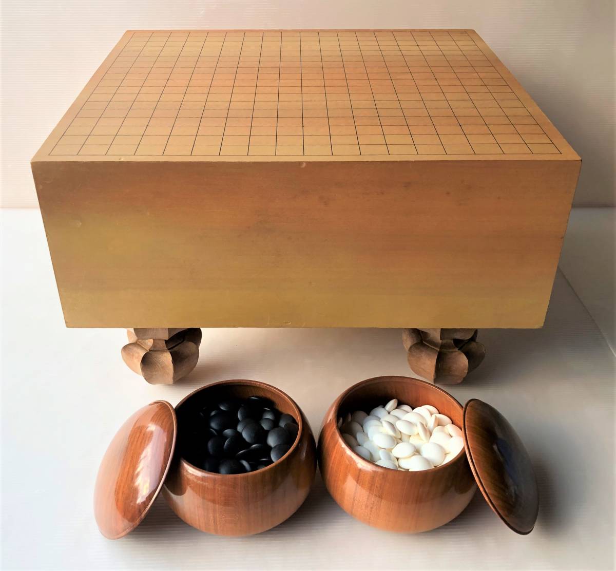 囲碁 碁盤60号碁石セット 天然木 足付き へそ 碁石 蛤