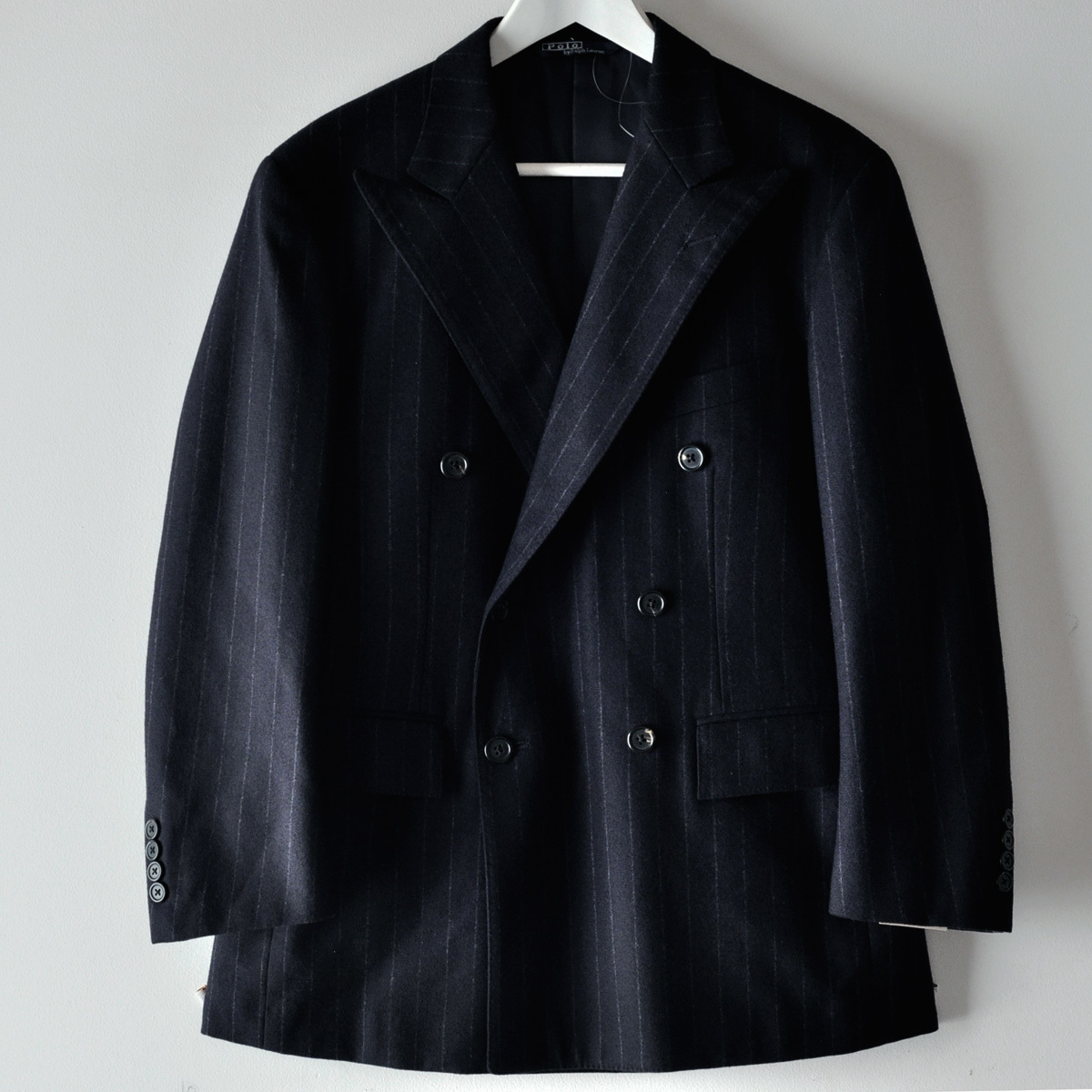 希少新品 80s Polo Ralph Lauren 3ピース ストライプ ウール スーツ 紺 