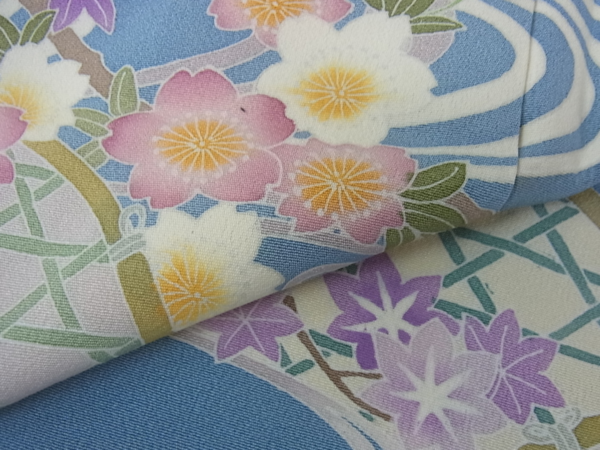 花美人着物□本加賀友禅作家 相河達博 訪問着 流水花文 逸品 未使用 h023