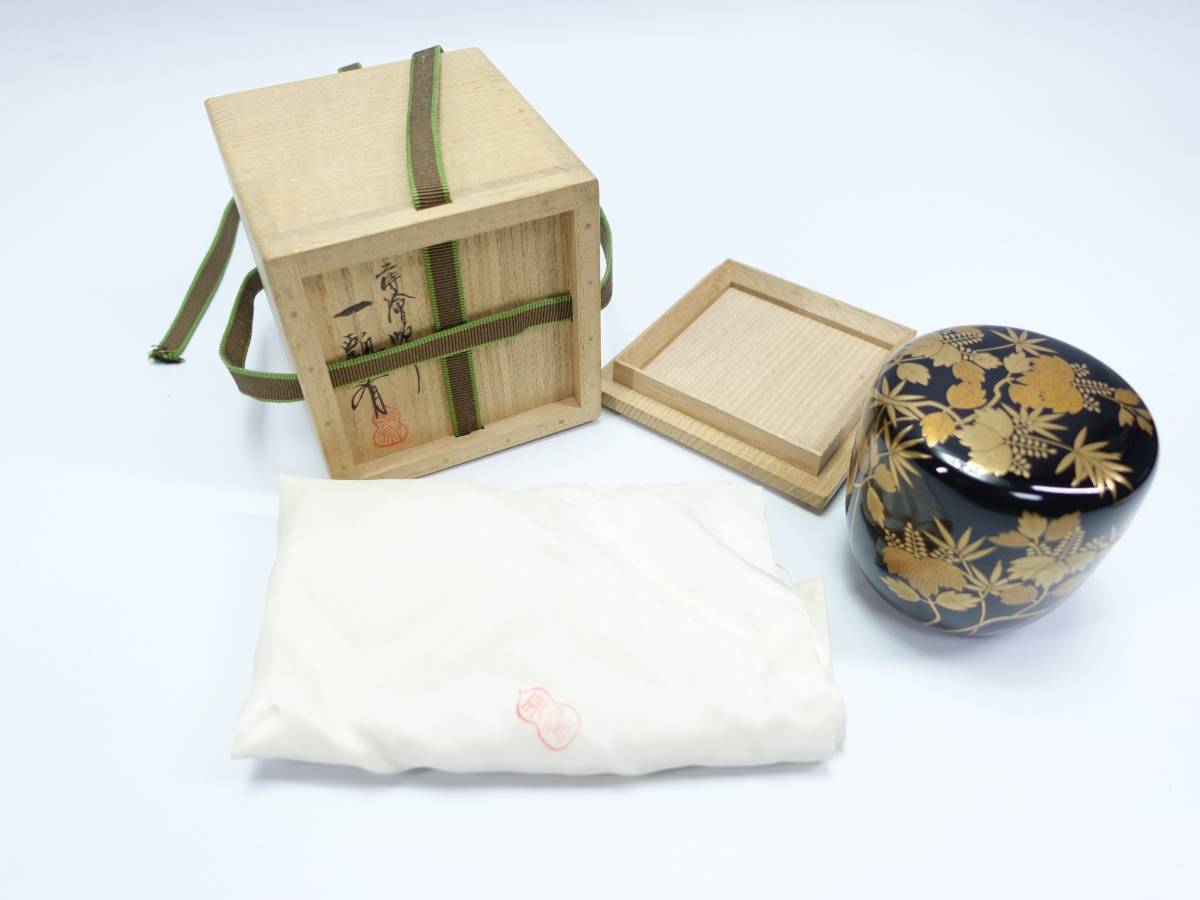 蒔絵師 一瓢斉 『桐竹絵棗』 共布・共箱 ○ 茶道具 茶器 漆器