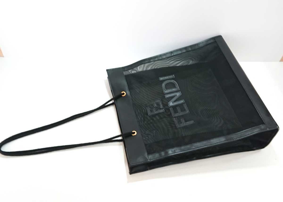 ☆極美品 FENDI フェンディ デカロゴ メッシュ × レザー トートバッグ 