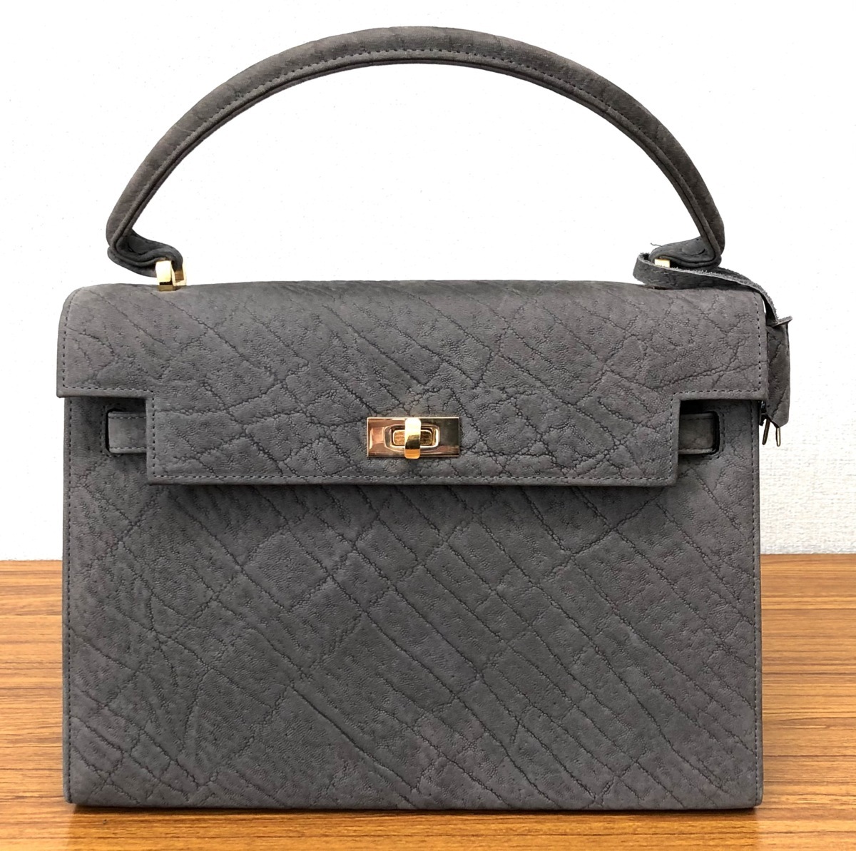 ☆ 美品 エレファント レザー 象革 ハンドバッグ ゴールド金具 カデナ 
