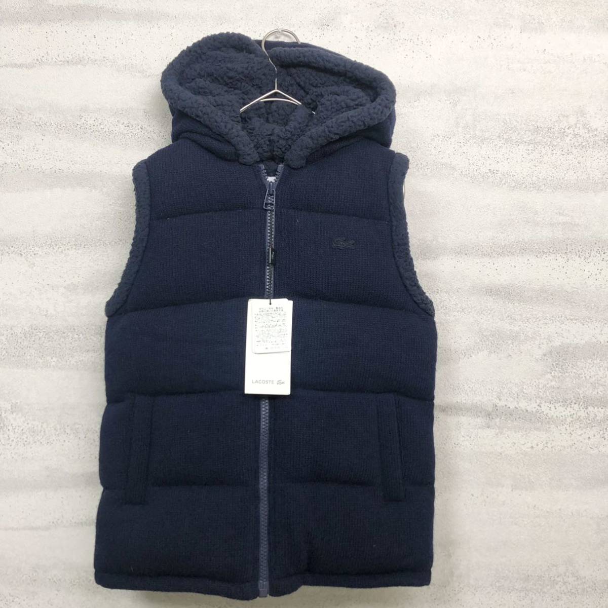 LACOSTE ラコステ ダウンベスト ボア ネイビー ロゴ ニット ダウン80 