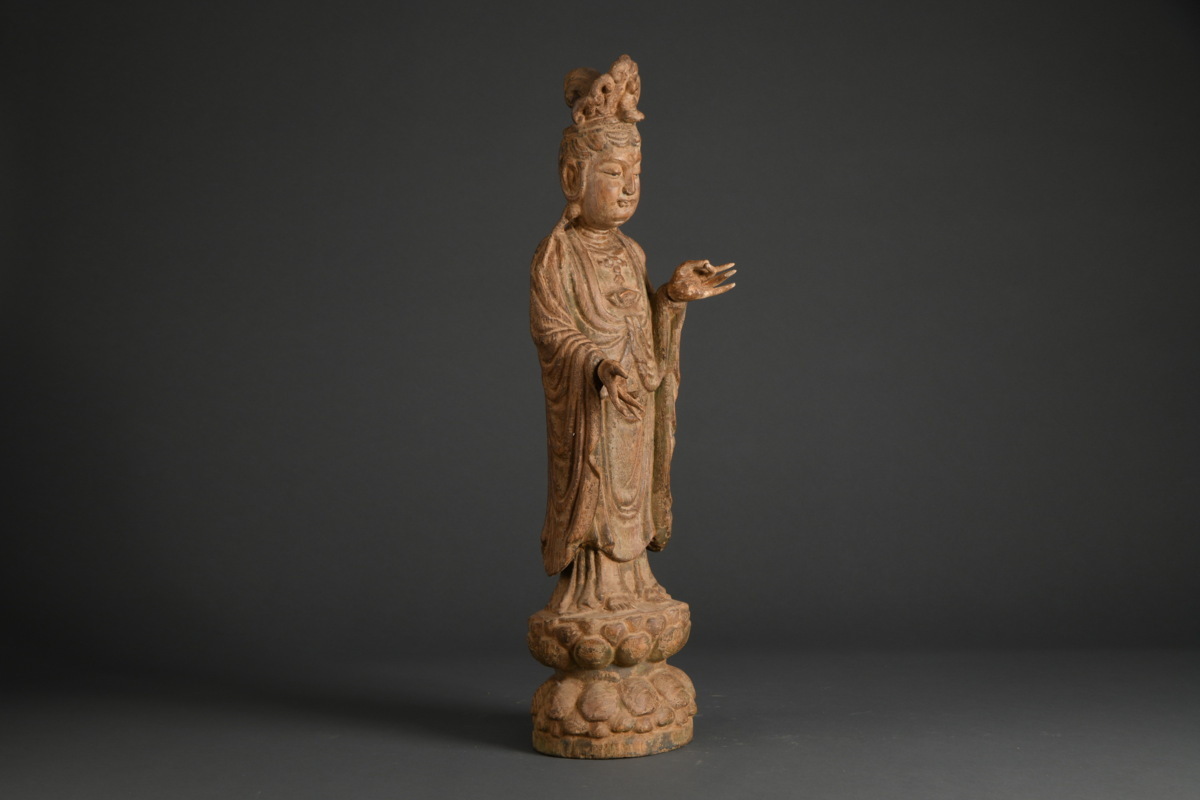 ◆鶴鳴堂◆ 中国・宋時代 唐木彫 観音菩薩造像 超絶技巧 古擺件 寺寶 細密毛彫 博物館級至宝 廃寺買取 仏教古美術WE-84