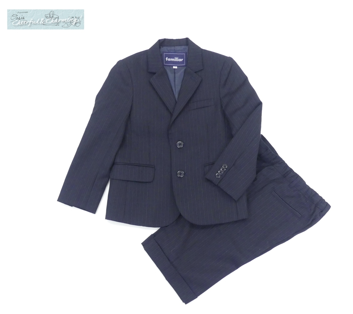 familiar 男児スーツ 120 ネイビー ストライプ ウールBLEND 卒園入学  