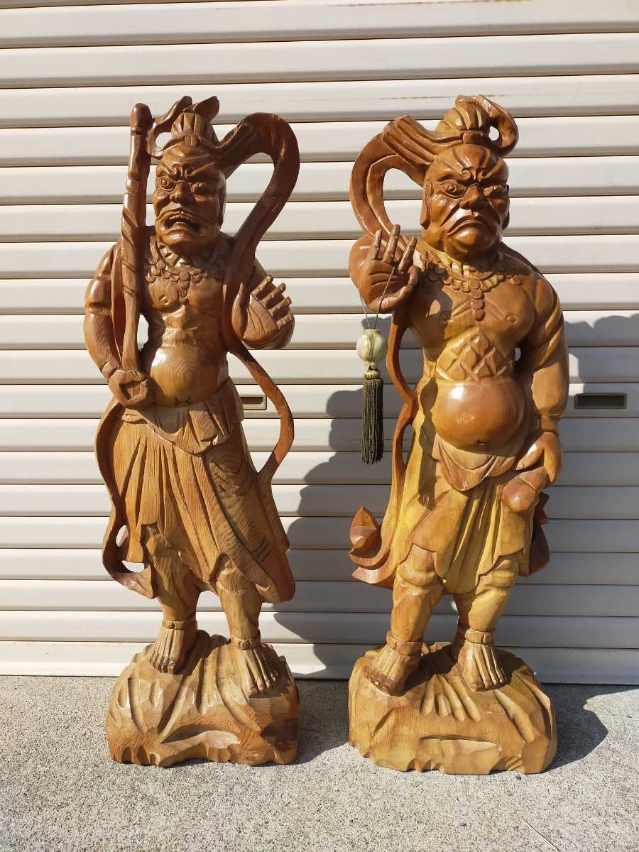 大型高71cm 井波彫刻 一刀彫 楠材 時代彫刻 仏教工芸品倶利伽羅不動