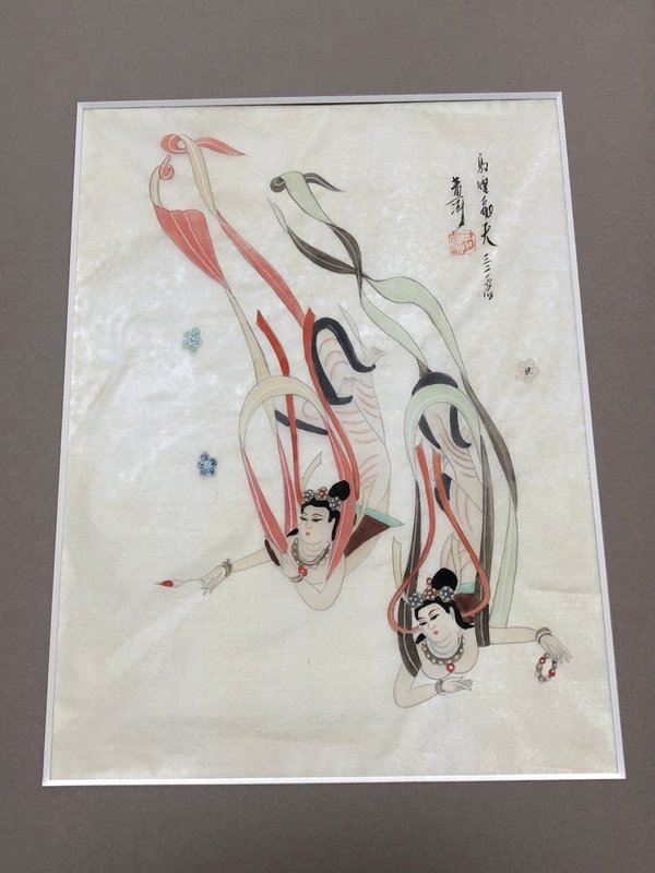 ☆ 中国美術・黄河作・敦煌飛天三二一窟・黄河・天女・落款・サイン