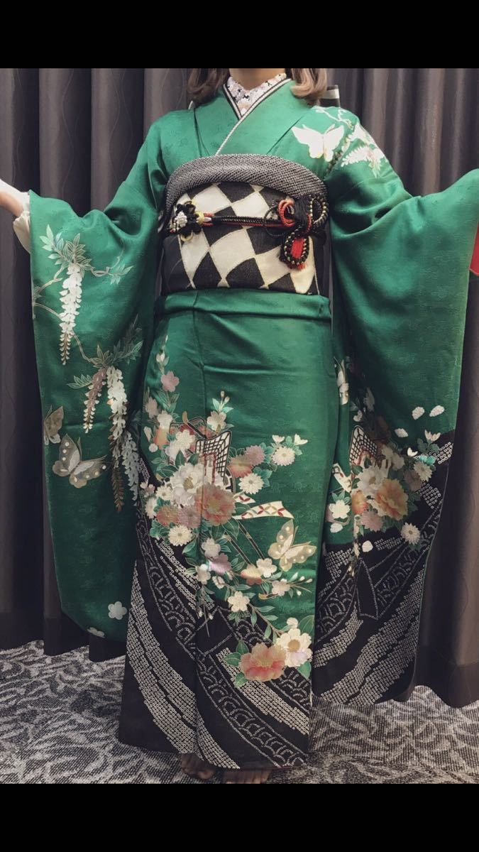 お買い得，品質保証 振袖 成人式 グリーン しぼり(振袖)｜売買されたオークション情報、yahooの商品情報をアーカイブ公開 - オークファン 振袖