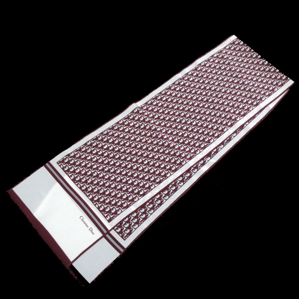 美品 ヴィンテージ Dior クリスチャンディオール トロッター シルク スカーフ ストール ボルドー×オフホワイト C0105
