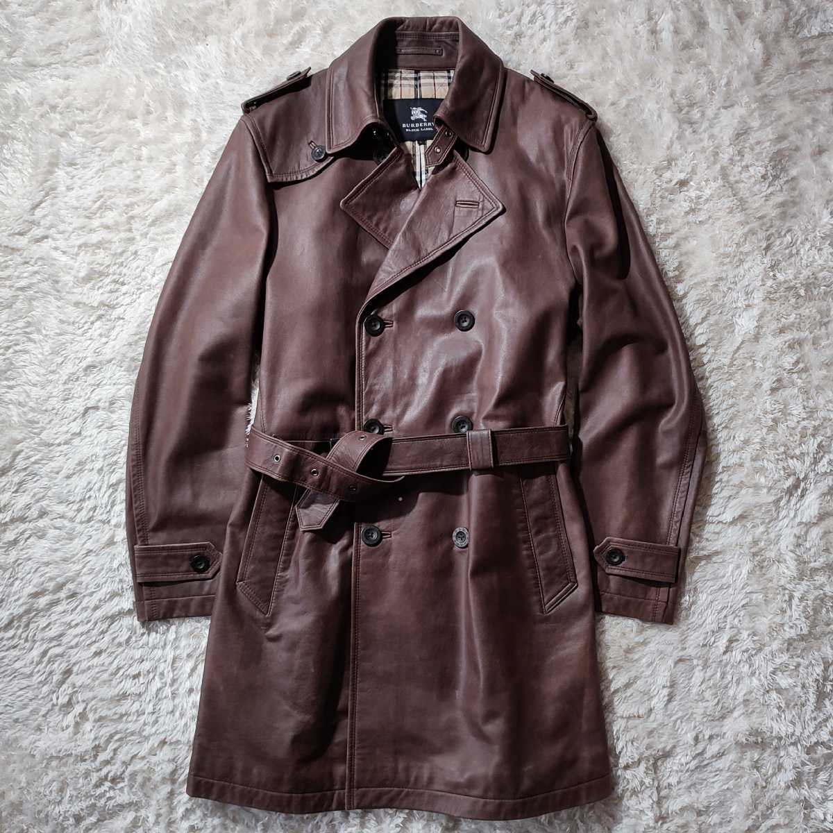 美品 希少L】BURBERRY BLACK LABEL 高級ラムレザーコート ノバチェック 