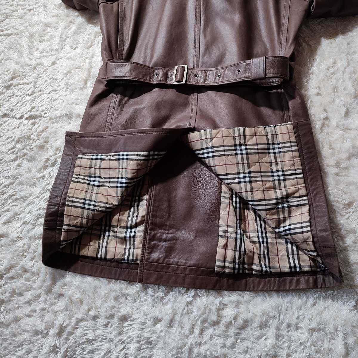 美品 希少L】BURBERRY BLACK LABEL 高級ラムレザーコート ノバチェック 