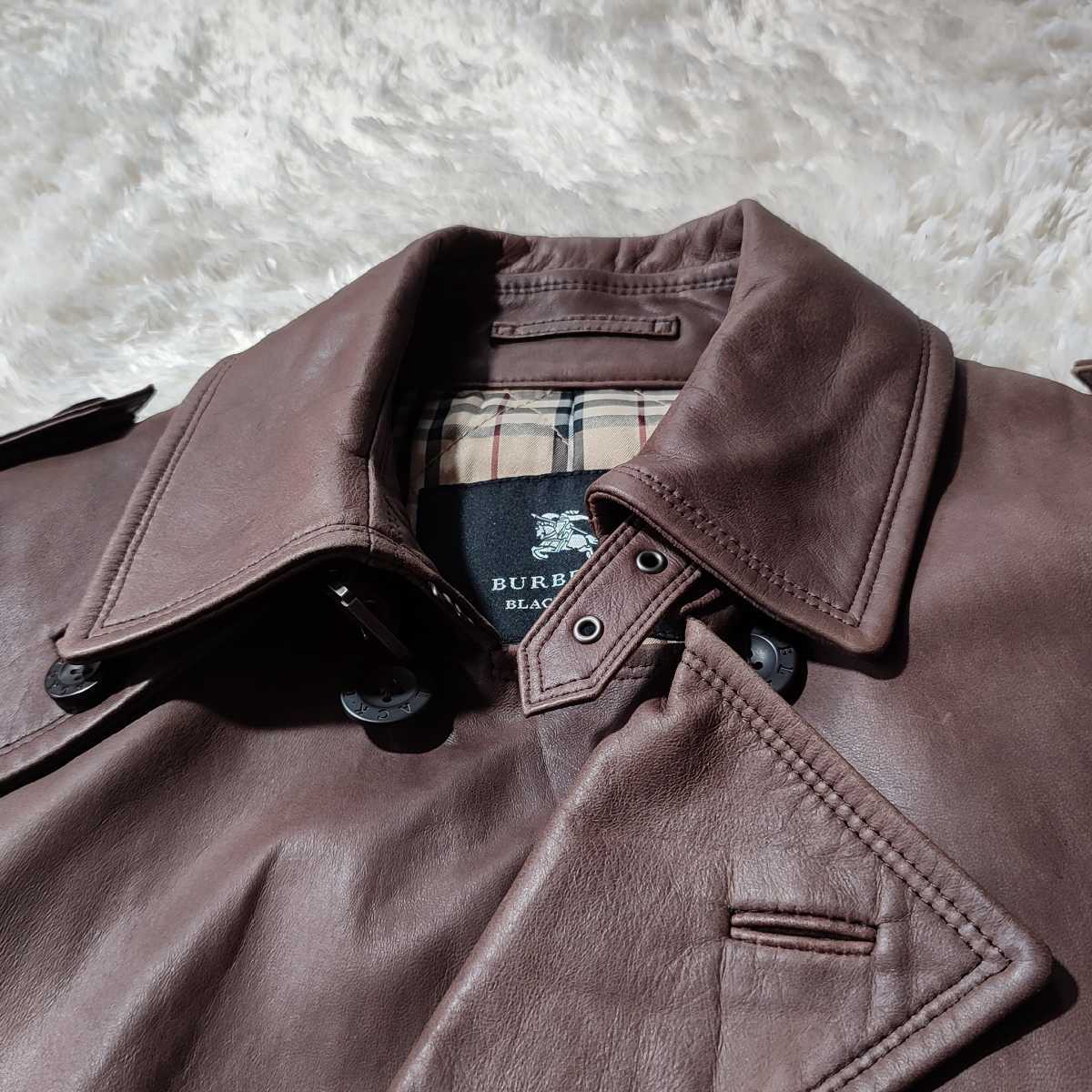 美品 希少L】BURBERRY BLACK LABEL 高級ラムレザーコート ノバチェック 