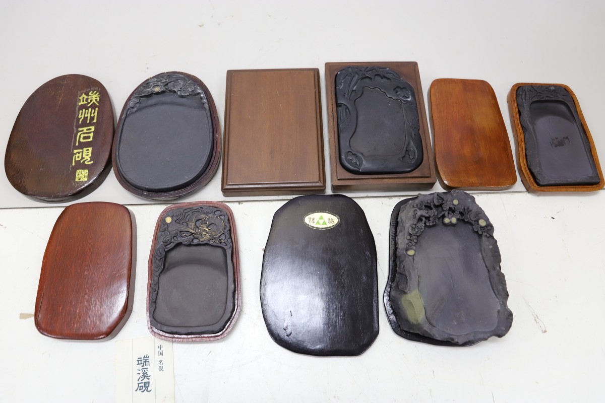 硯おまとめ5点 端渓硯/手風慵展八行書 兎 竹 笹/端州名硯 石眼 雲龍文 