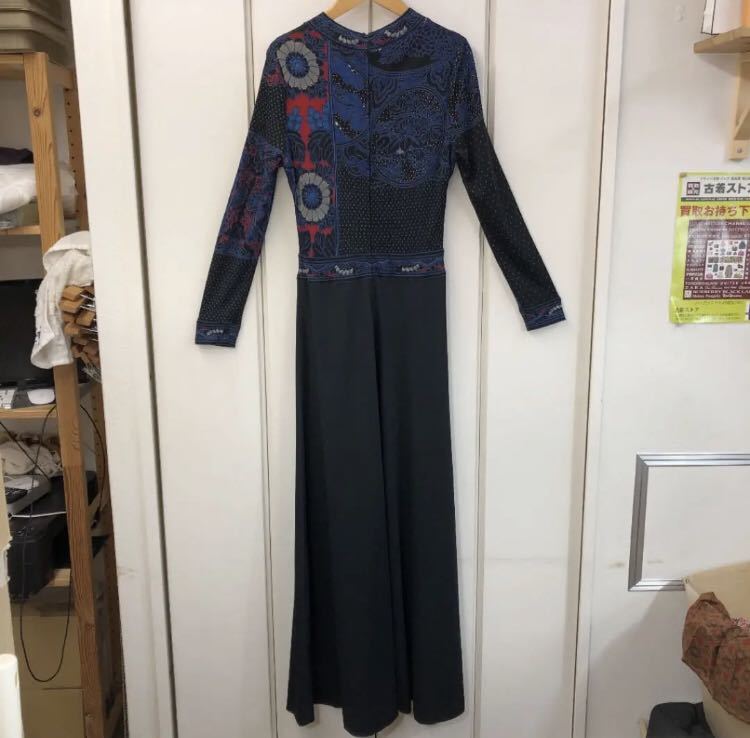 LEONARD Paris総柄 ボートネック ニット マキシワンピース 鳥柄