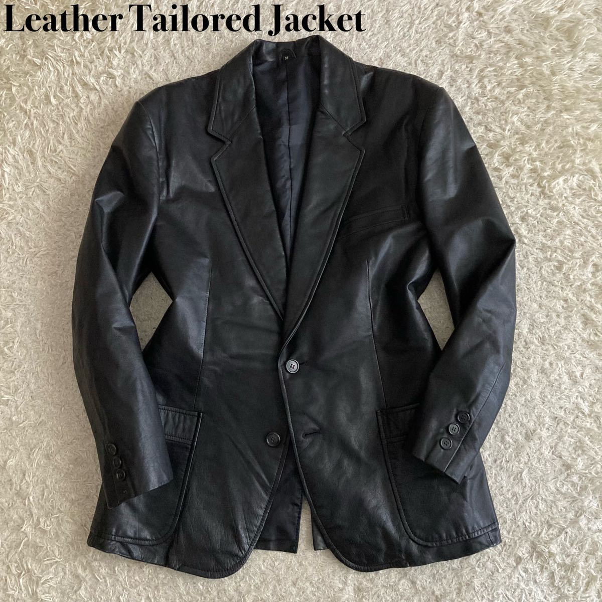 【LEATHER JACKET】レザー テーラードジャケット メンズ ブラック Mサイズ 牛革 日本製 本革 