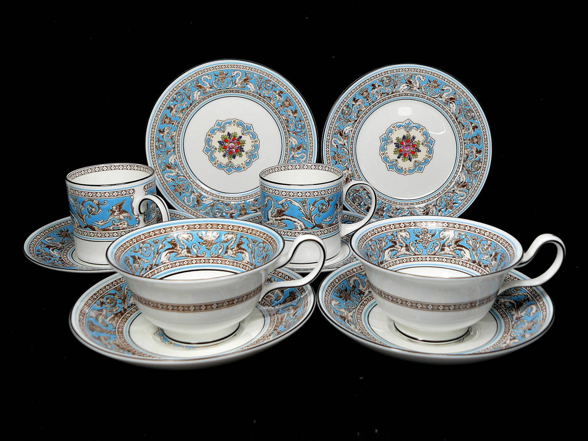 フロレンティーン ウェッジウッド ターコイズ ペア カップ＆ソーサー フロレンティーンターコイズ&frasl;Florentine ■WEDGWOOD ウェッジウッド フロレンティーン ターコイズ ティー ・コーヒー カップ&ソーサー 各2客/プレート 皿 15.5cm 2枚 セット■