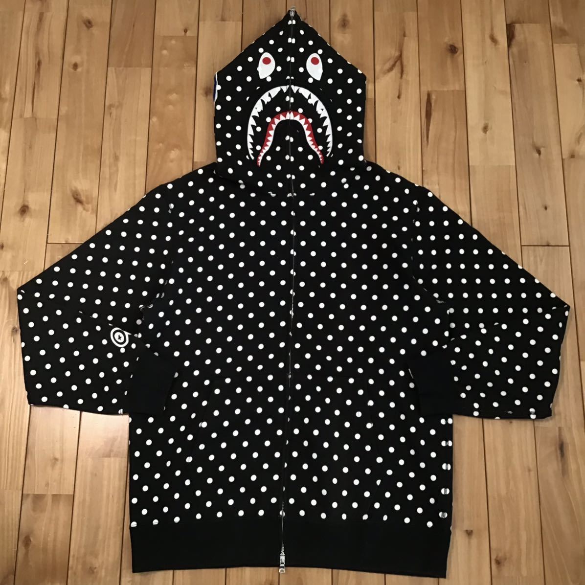 ☆XXL☆ ドット柄 シャーク パーカー black dot shark full zip hoodie 