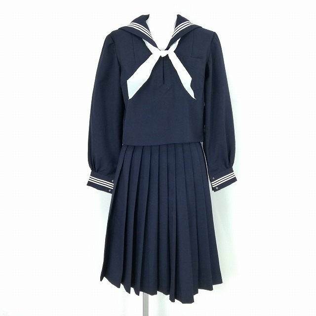 人気 1円 セーラー服 スカート スカーフ 上下3点セット 冬物 長袖 白3本線 女子 学生服 中学 高校 紺 制服 ランクC NA7255(学生服)｜売買されたオークション情報、yahooの商品情報をアーカイブ公開 - 学生服