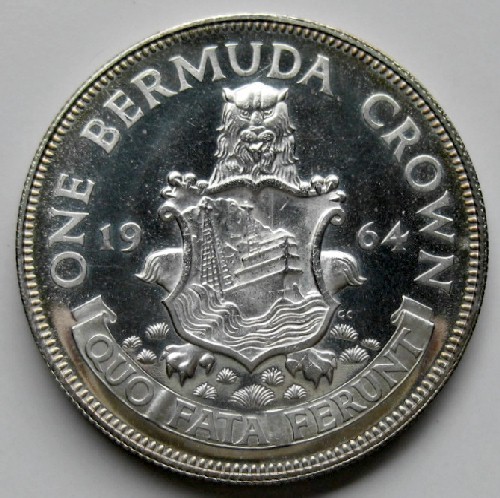 ◇英領バミューダ諸島 1クラウン銀貨 プルーフ 1964年 エリザベス2世 