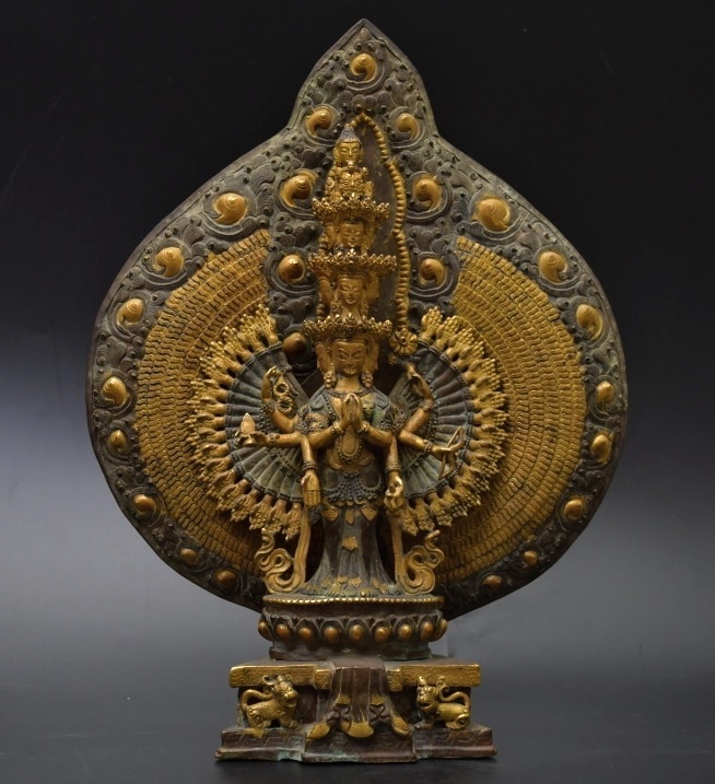 624 チベット 鍍金十一面千手千眼観音菩薩像 ○西藏美術 チベット密教