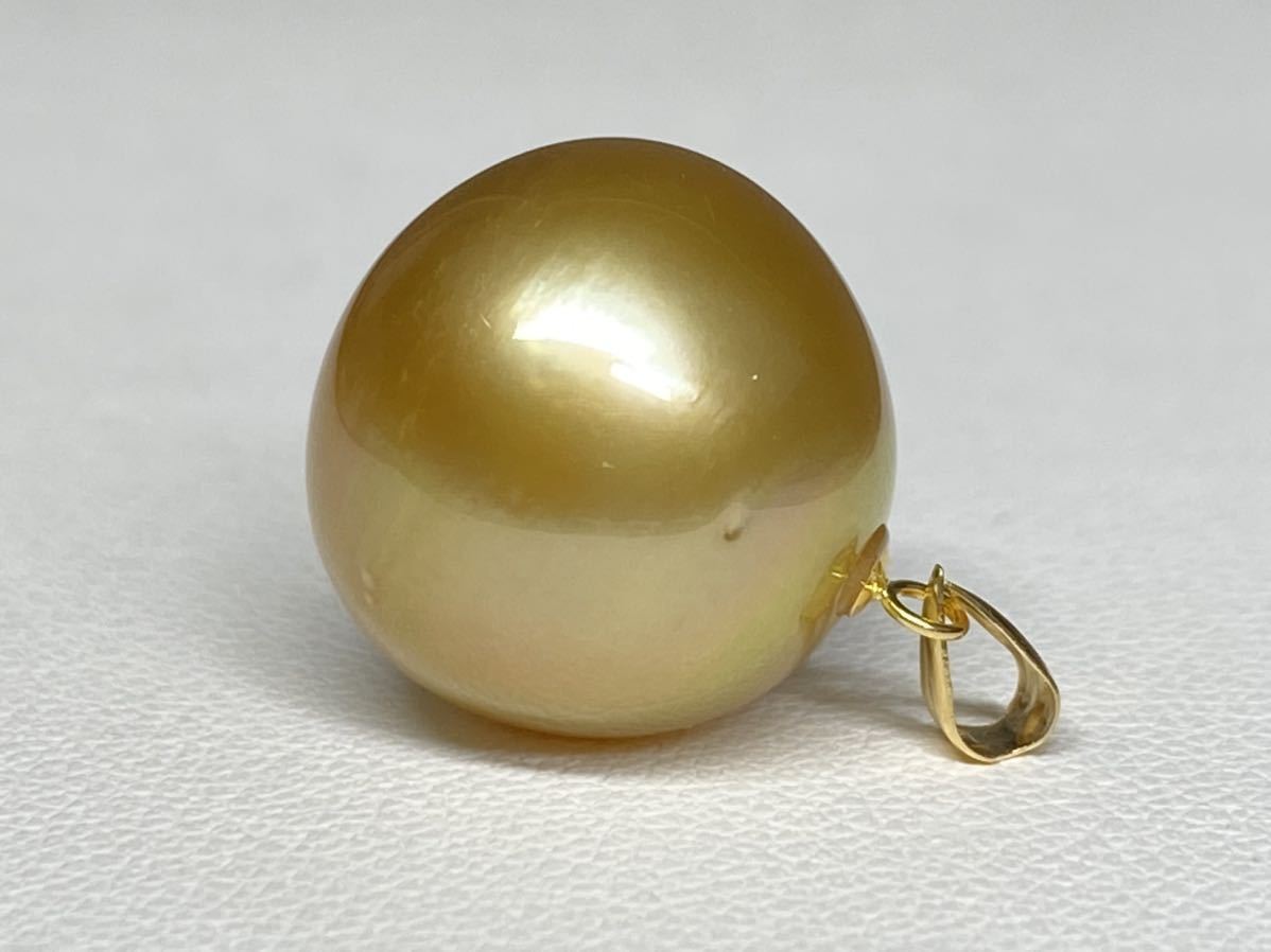 光沢抜群！特大14.5mm 】K18 天然 ゴールドパール 照り艶抜群 茶金 