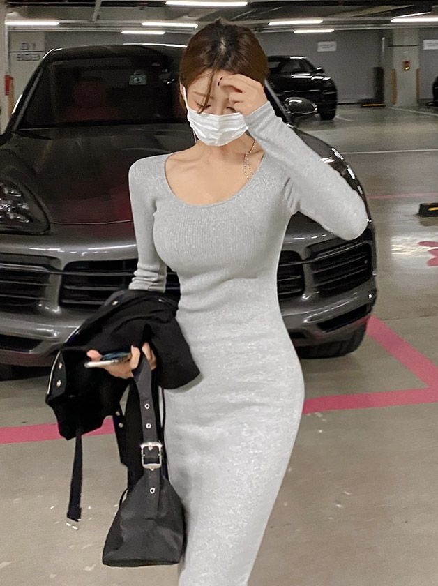 セクシー エロかわ ぴったりボディライン 美スタイル シンプル スリット入 リブ素材 ひざ丈ロングワンピース グレー Mサイズ 売買されたオークション情報 Yahooの商品情報をアーカイブ公開 オークファン Aucfan Com