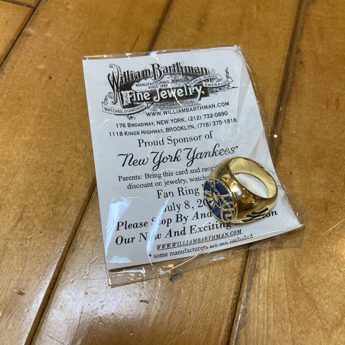 NY ヤンキース FAN RING 2007年7月8日配布 William Jewelry NY SEALED