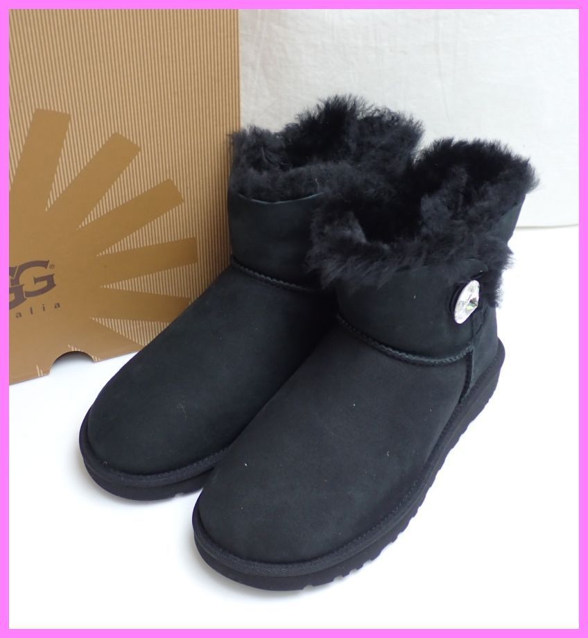 ★未使用 UGG/アグ ミニベイリーボタン ブリング ショートムートンブーツ レディース24.0cm/ブラック/スエード/1003889/箱付き#0875700092