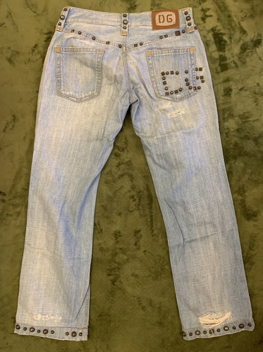 ドルチェ&ガッバーナ 本物 名作 スタッズ ダメージ デニムパンツ