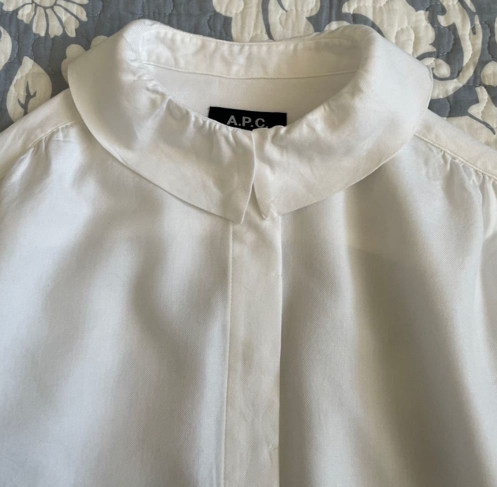A.P.C. ブラウス 白 綿 長袖 ギャザー アーペーセー 36(長袖シャツ 