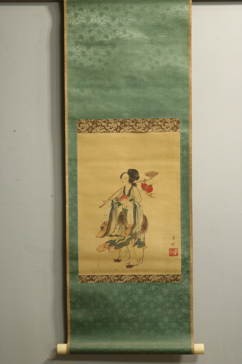 T858 掛軸/作者不明/絹本/志那美人/美人画/アンティーク/掛け軸 T858 掛軸/作者不明/絹本/志那美人/美人画/アンティーク/掛け軸