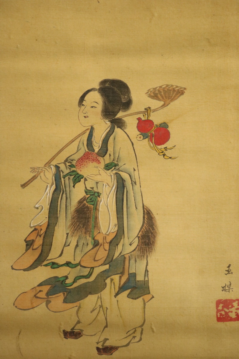 T858 掛軸/作者不明/絹本/志那美人/美人画/アンティーク/掛け軸 T858 掛軸/作者不明/絹本/志那美人/美人画/アンティーク/掛け軸