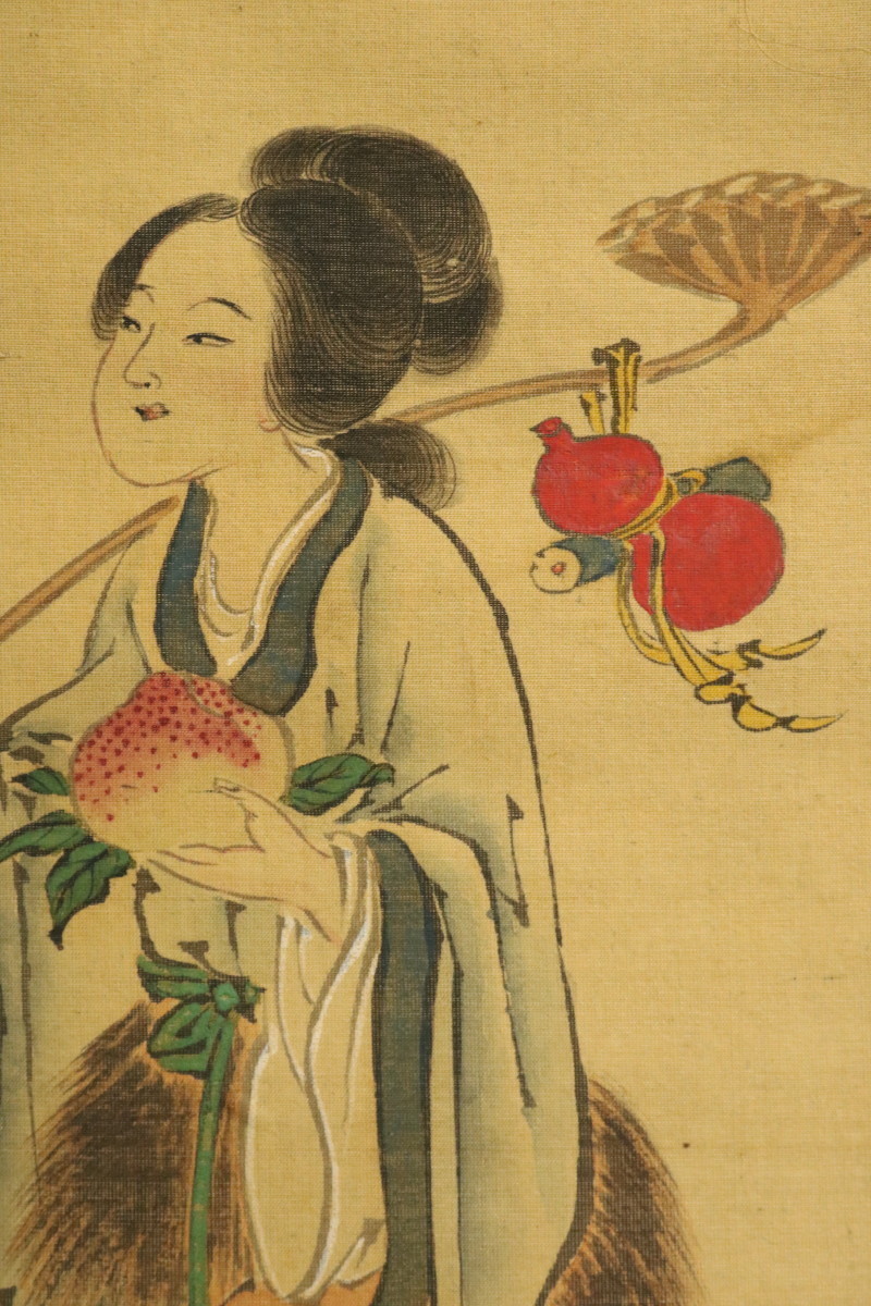 T858 掛軸/作者不明/絹本/志那美人/美人画/アンティーク/掛け軸 T858 掛軸/作者不明/絹本/志那美人/美人画/アンティーク/掛け軸