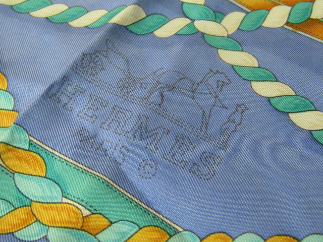 BR-1280 HERMES エルメス　カレ９０　シルクスカーフ　レタパ370円可 カレ90 エルメス HERMES 大判 正方形 紺