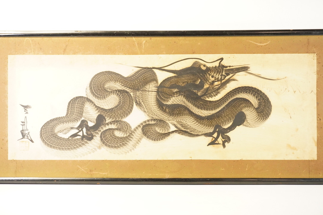 昭和ビンテージ 一筆龍 仁洞天龍作 縁起物 風水 欄間掛け 肉筆 幅106㎝