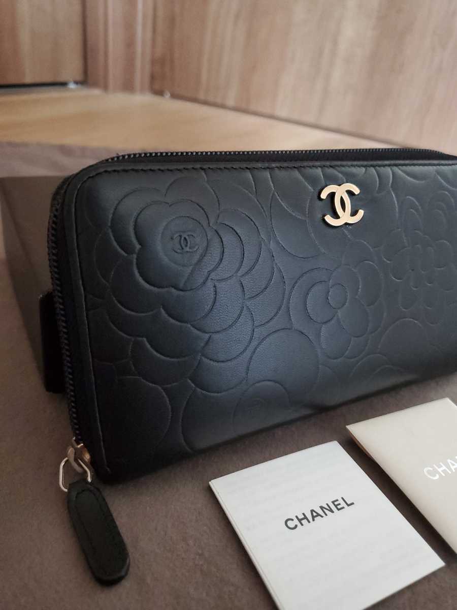 カメリア 長財布 chanel ラウンドファスナ−の通販 美品シャネル 
