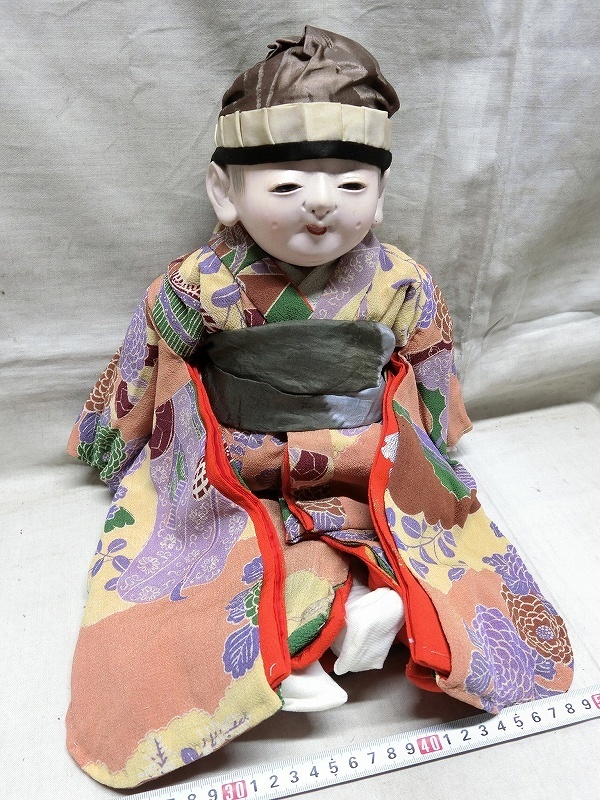 市松人形 大正　大きい６５ｃｍ位　縮緬着物　銘あり 市松人形 大正 大きい65cm位 縮緬着物 銘あり 市松人形 着物」の
