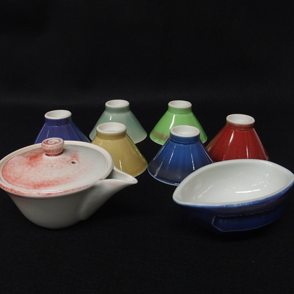 m001 X【2. 朝日焼 煎茶器揃 宝瓶 湯冷まし 煎茶碗 六客 煎茶道具