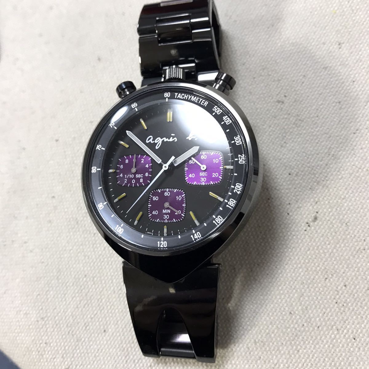 B019 agnes b. アニエスベー V655-7010 腕時計【稼働品】美品 クロノ 