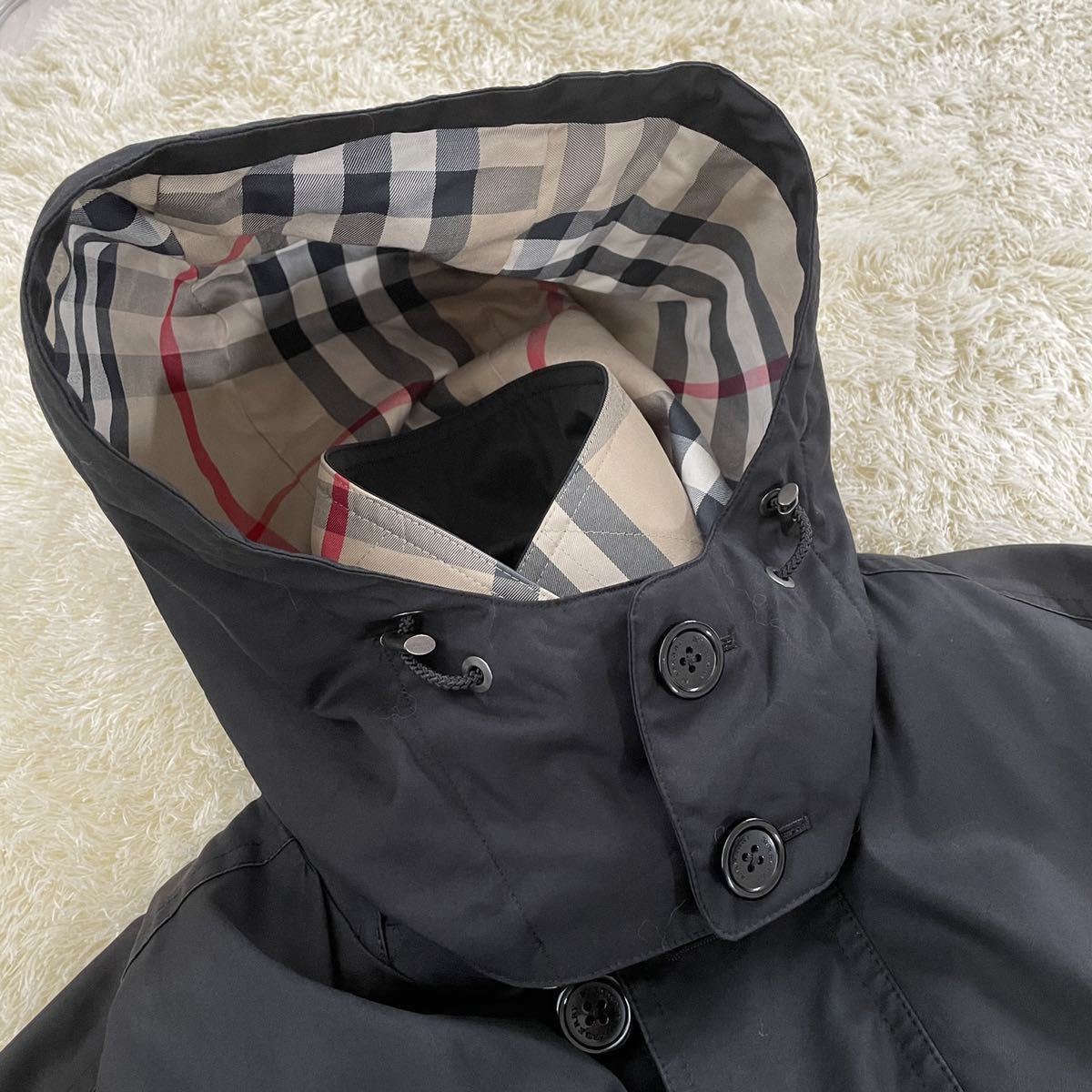 バーバリーロンドン ステンカラーコート ダウンライナー メガチェック 黒 L